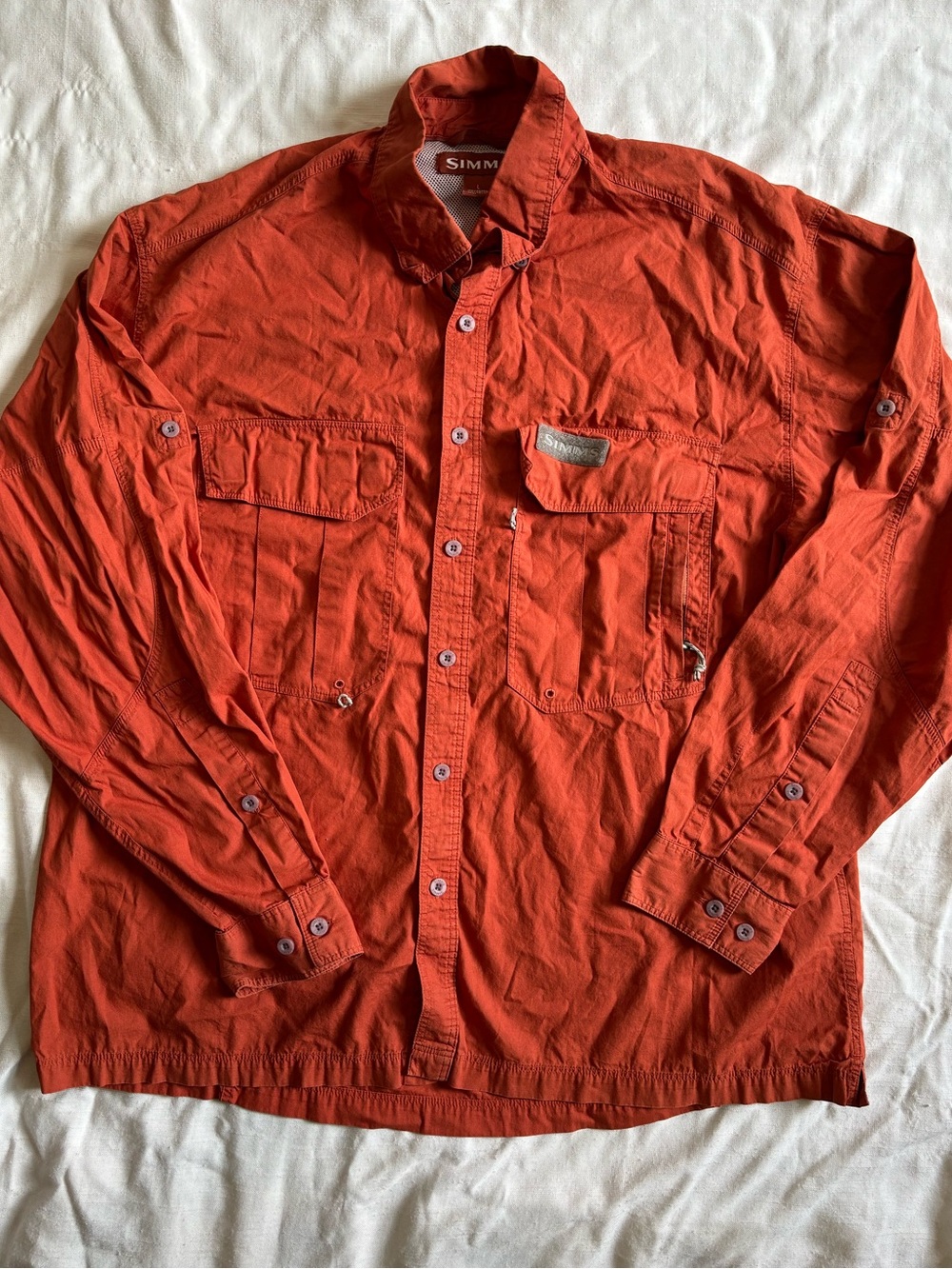 SIMMS Men's Lightweight Orange Outdoor button up